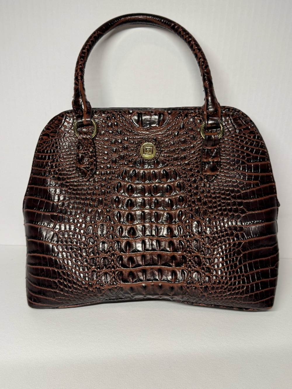 Liz Claiborne Brown Croc Embossed Satchel Handbag Faux Alligator Purse